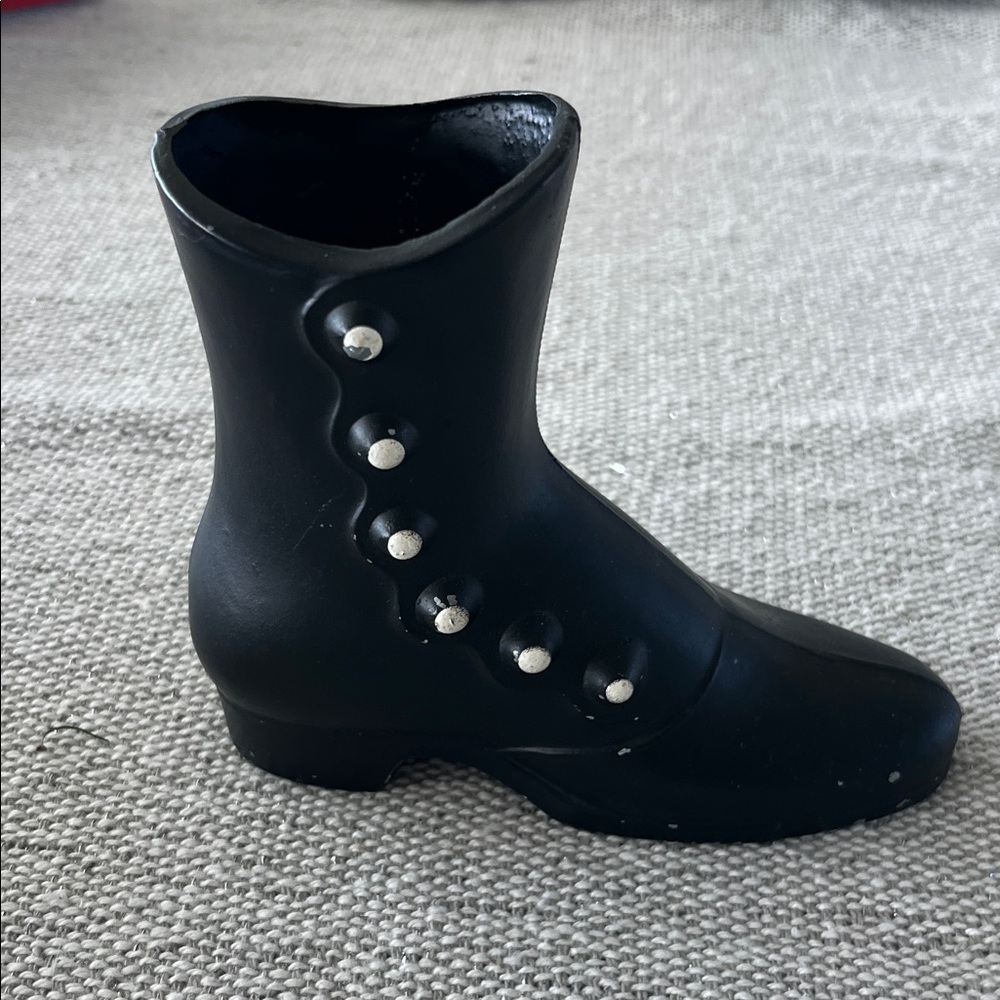 Rare Vintage Black Victorian Cast Metal Boot Planter Vase Emig P1 Shoe